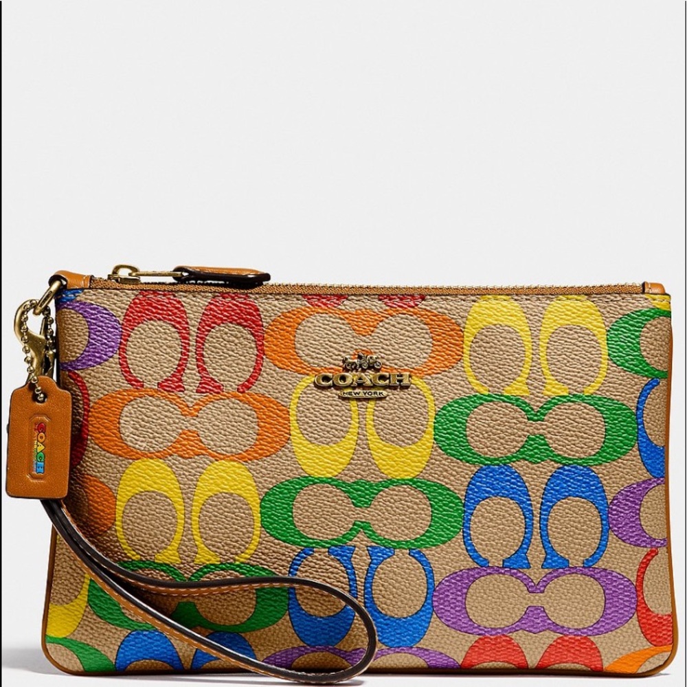 Authentic COACH Signature Rainbow Small Wristlet